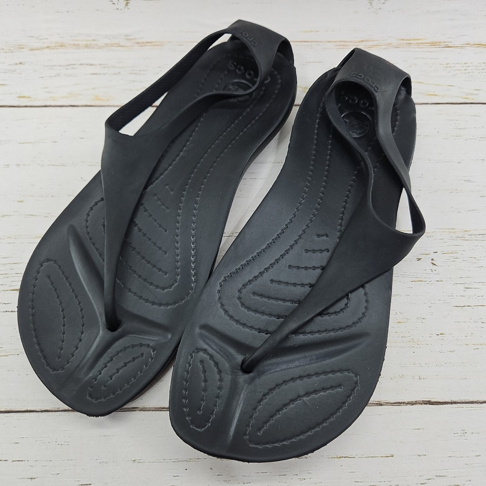Crocs Serena Sexi Flip Womens Size 8 Black Thongs Flip Flops T-Strap Slingback